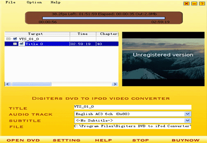 Digiters DVD to iPod Converter 3.6.6 software screenshot