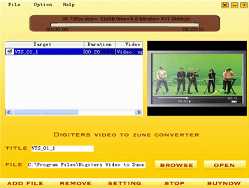 Digiters Video to Zune Converter 3.6.6 software screenshot