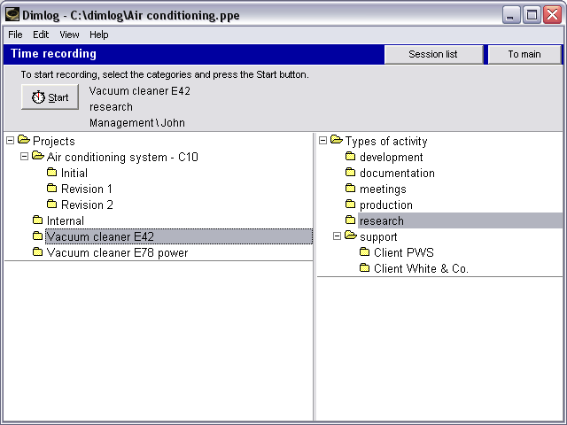 Dimlog 1.8.0 software screenshot