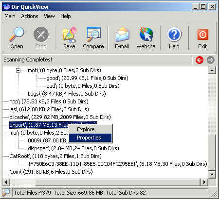 Dir QuickView 1.61 software screenshot