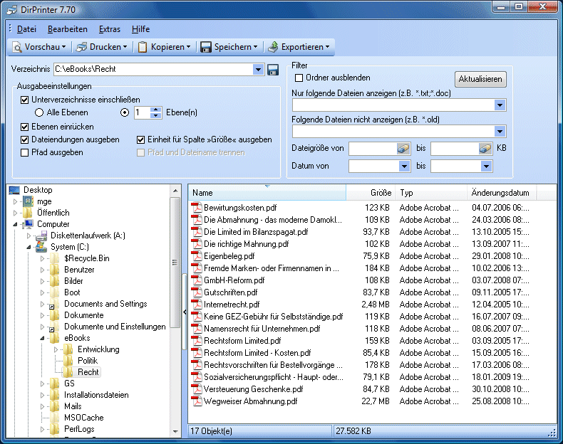 DirPrinter 8.05 software screenshot