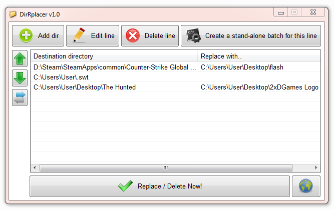 DirRplacer 1.2 software screenshot
