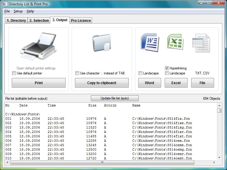 Directory List & Print 3.32 software screenshot