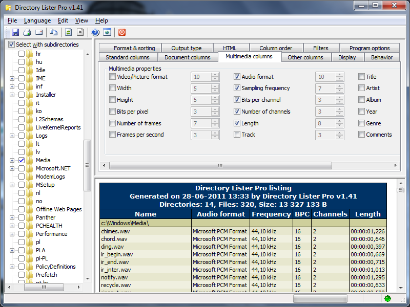 Directory Lister Pro 2.16 software screenshot