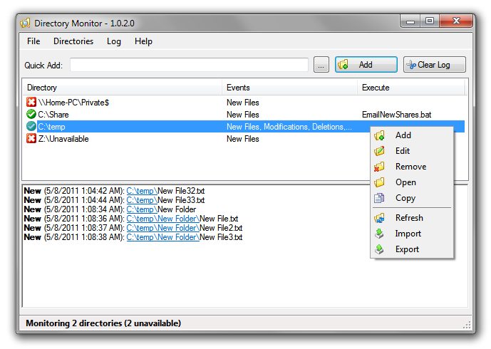 Directory Monitor 2.11.0.0 software screenshot