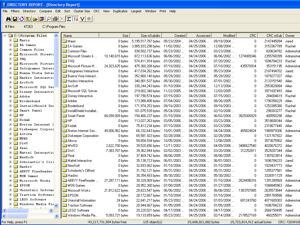 Directory Report 47 software screenshot