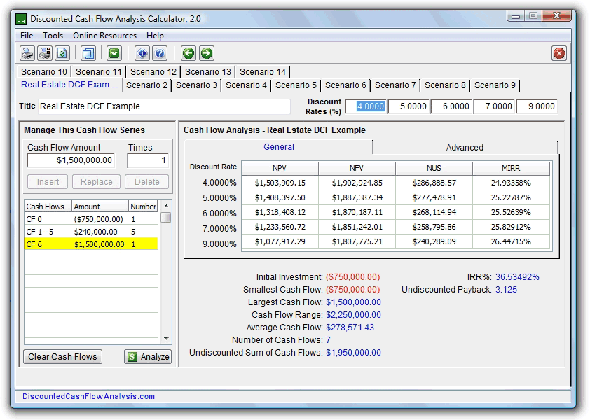 Discounted Cash Flow Analysis Calculator 2.1 software screenshot