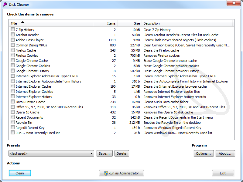 Disk Cleaner Portable 1.7 Build 1645 Rev 2 software screenshot