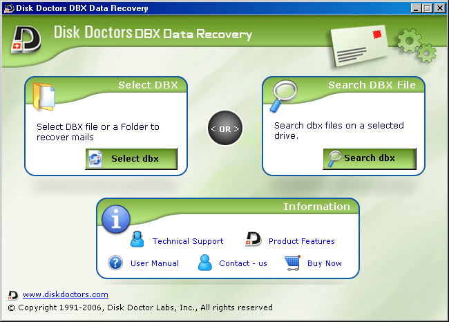 Disk Doctors DBX Data Recovery 1.0.2 software screenshot