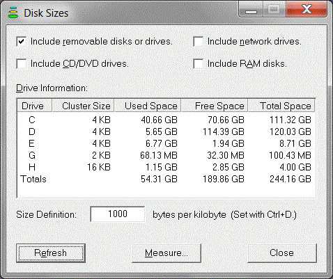 Disk Sizes 1.9 software screenshot