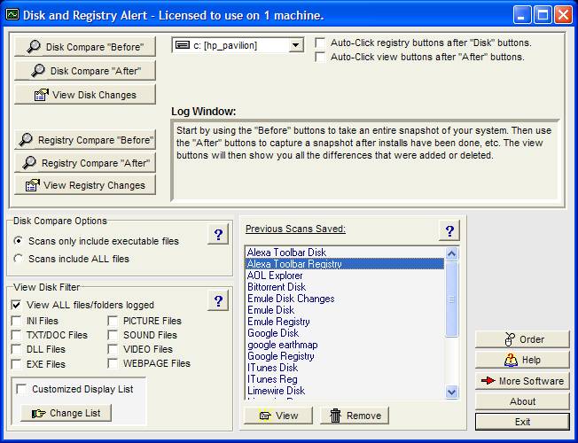 Disk and Registry Alert 2.14f software screenshot