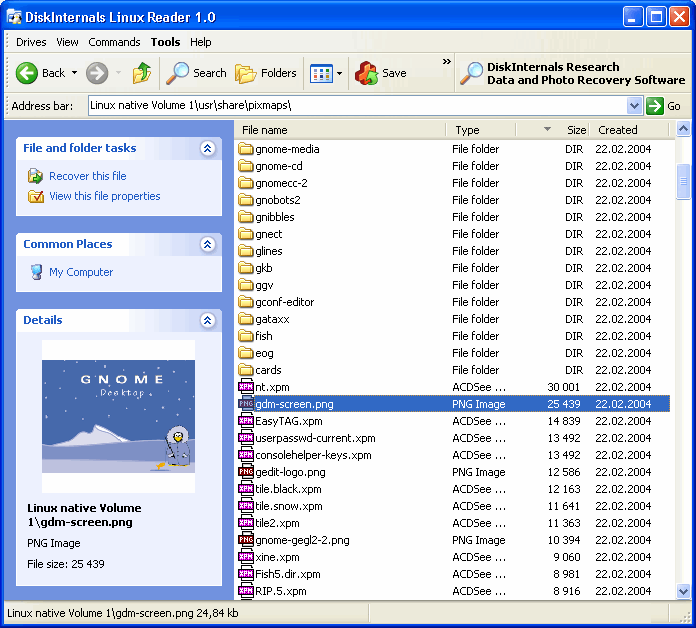 DiskInternals Linux Reader 2.5.0.21 software screenshot