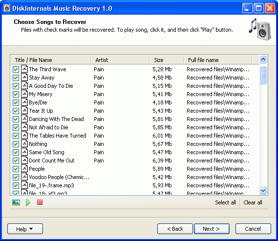 DiskInternals Music Recovery 2.0 software screenshot