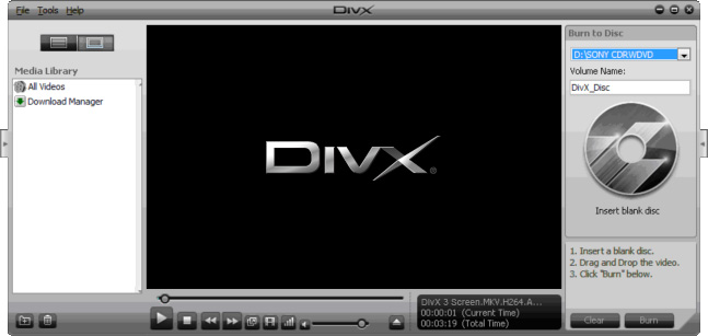 DivX Pro for Windows 7.2 software screenshot
