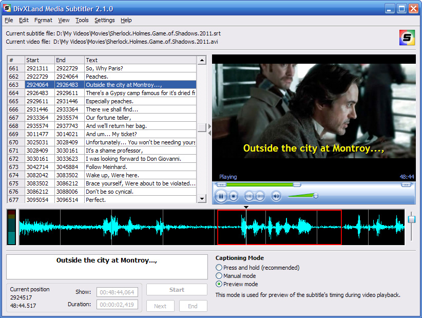 DivXLand Media Subtitler 2.1.1 software screenshot