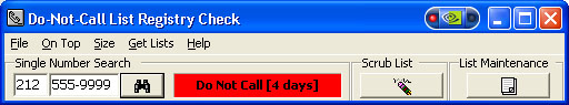 Do-Not-Call List Registry Check 2.0 software screenshot