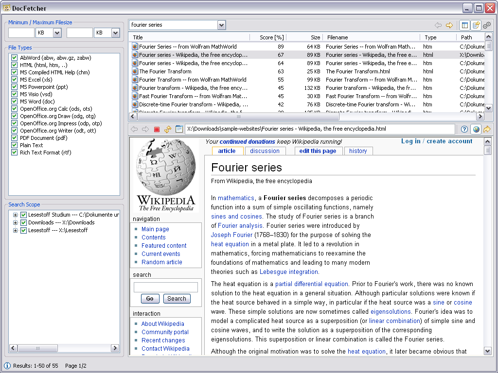 DocFetcher 1.1.19 software screenshot