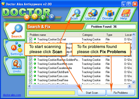 Doctor Alex Antispyware Free 2.06 software screenshot