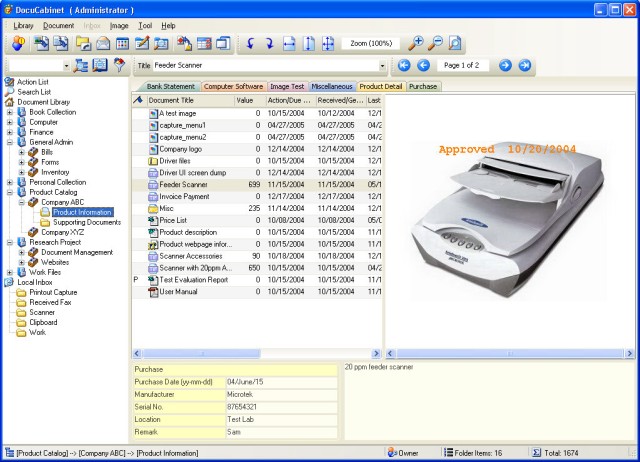 DocuCabinet 2.3 software screenshot