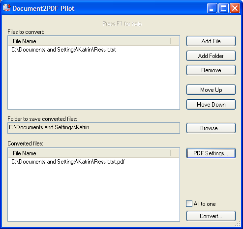 Document2PDF Pilot 2.22 software screenshot