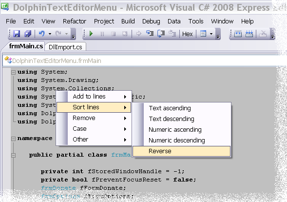 Dolphin Text Editor Menu 1.2 software screenshot