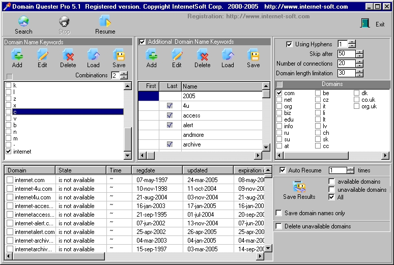 Domain Quester Pro 6.02 software screenshot