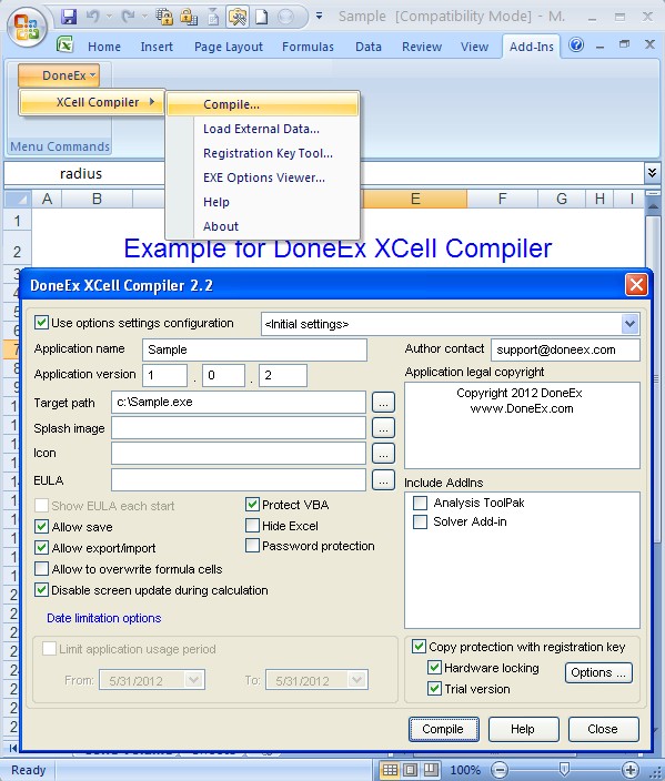 DoneEx XCell Compiler 2.4.0.1 software screenshot