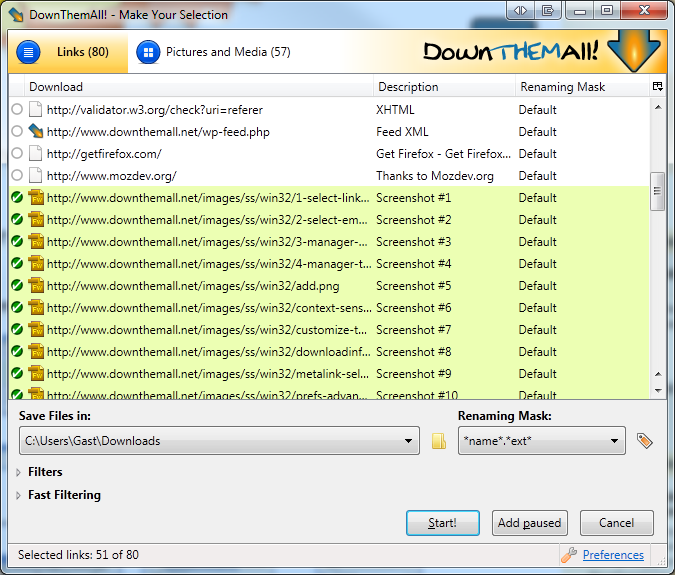 DownThemAll! 3.0.8 software screenshot