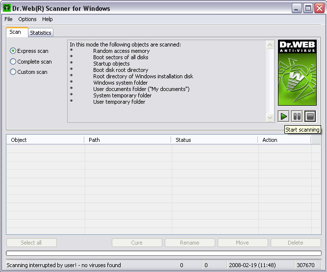 Dr.Web Anti Virus for  Windows 4.44 software screenshot