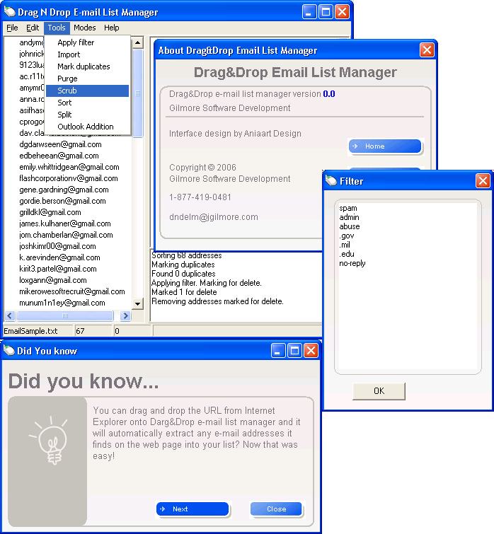 DragNDrop E-mail List Manager 1.0 software screenshot