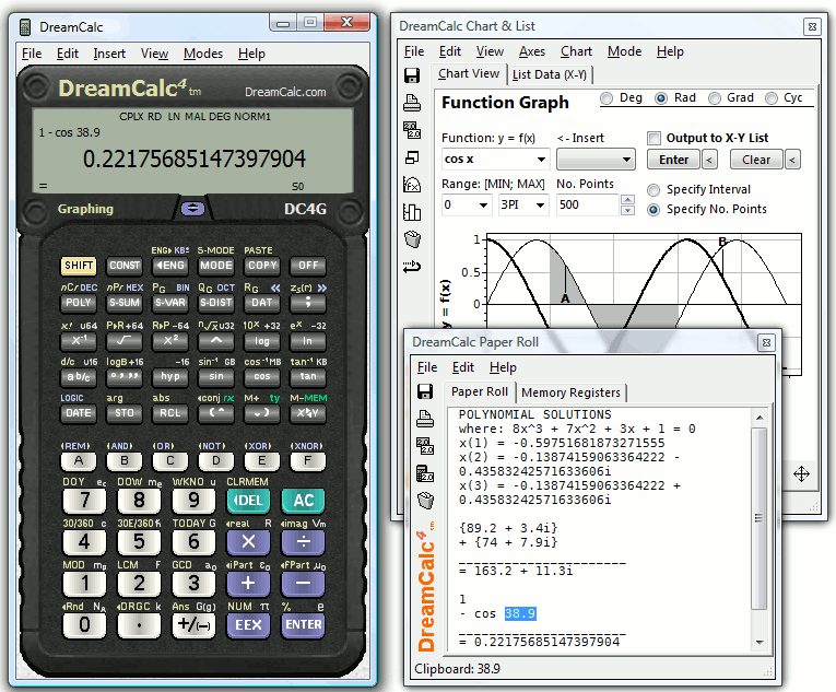 DreamCalc DCG Graphing Calculator 4.8.0 software screenshot