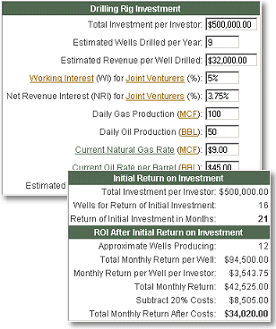 Drilling Rig Investment Calculator 2.2 software screenshot