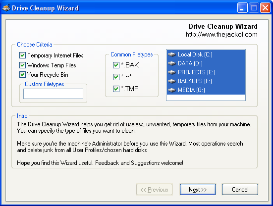 Drive Cleanup Wizard 1.0 software screenshot
