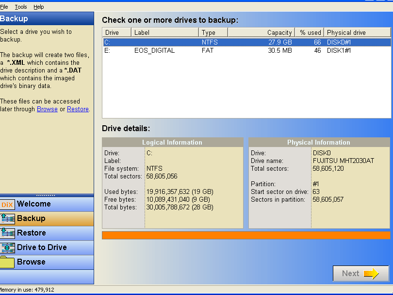 DriveImage XML 2.50 software screenshot