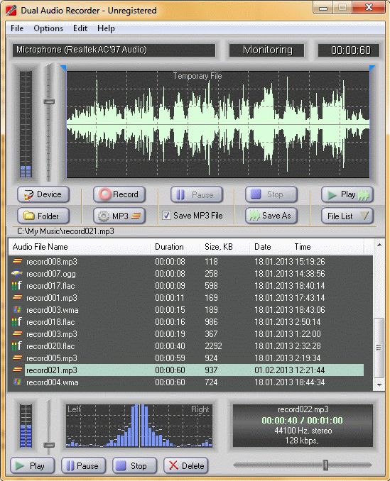 Dual Audio Recorder 2.3.1 software screenshot