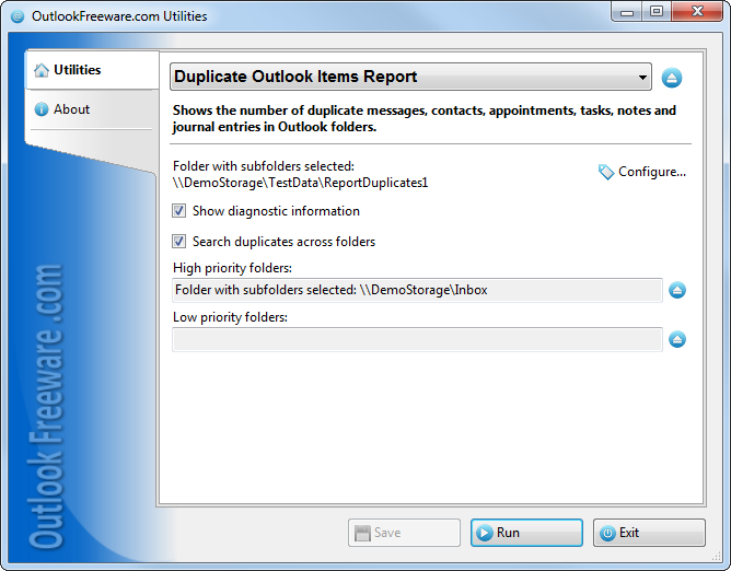 Duplicate Outlook Items Report 4.5.2 software screenshot