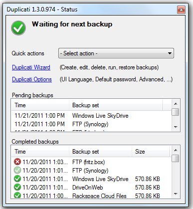 Duplicati 1.3.4 software screenshot