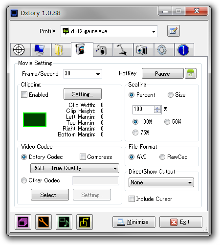 Dxtory 2.0.141 software screenshot