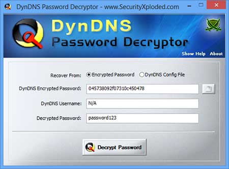 DynDNS Password Decryptor Portable 1.0 software screenshot