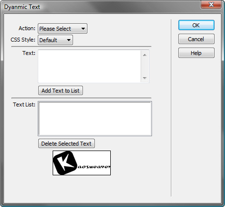 Dynamic Text for Dreamweaver 1.0.0 software screenshot