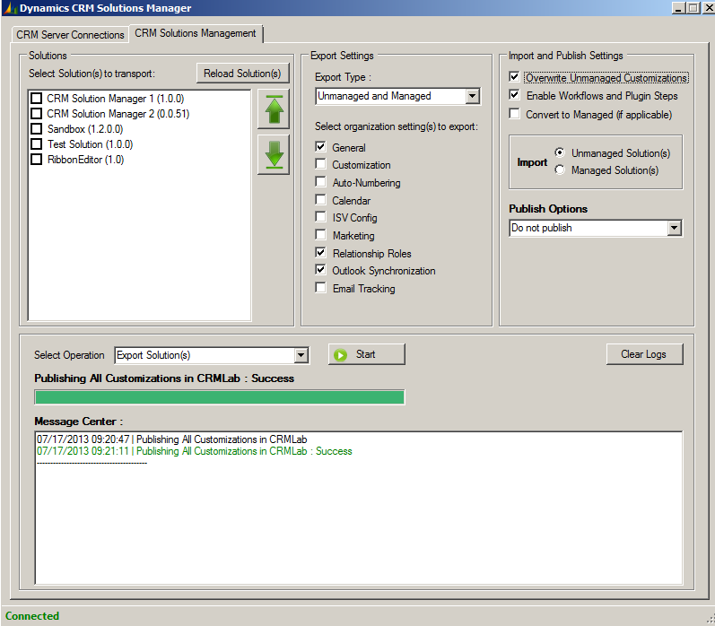 Dynamics CRM Solutions Manager 1.1 software screenshot