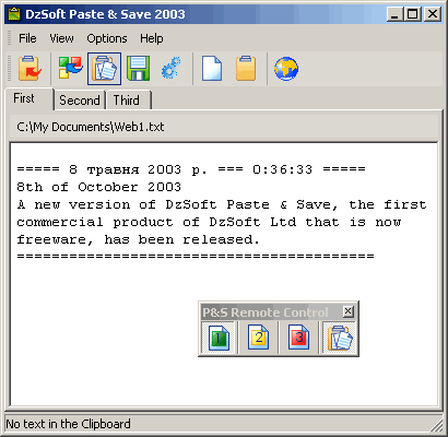 DzSoft Paste & Save 2003 software screenshot