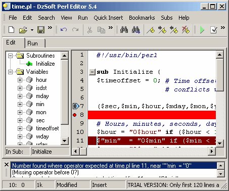 DzSoft Perl Editor 5.8.9.1 software screenshot