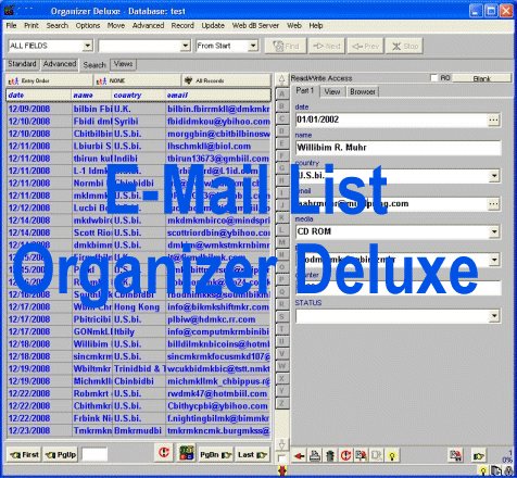 E-Mail List Organizer Deluxe 4.1 software screenshot