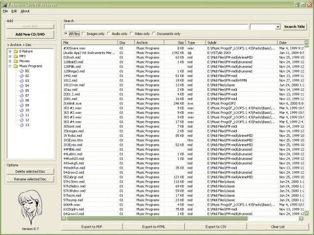 E-Nature CD / DVD Archiver 0.6 Build 26 software screenshot