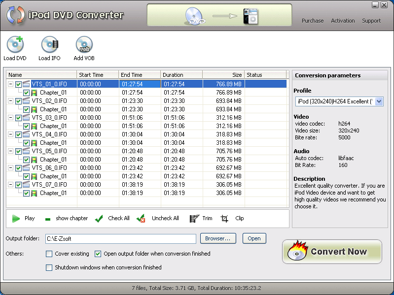 E-Zsoft iPod DVD Converter 5.0.9 software screenshot