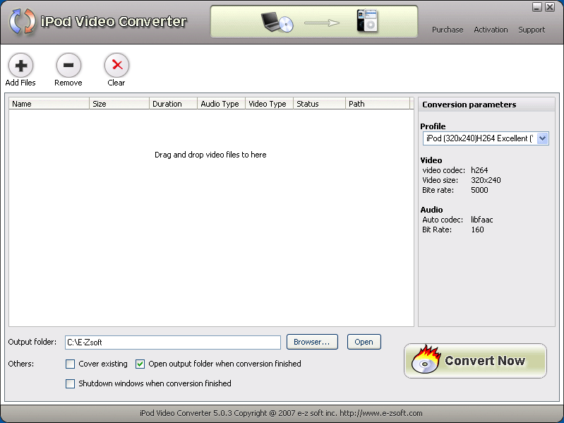 E-Zsoft iPod Video Converter 5.0.5 software screenshot