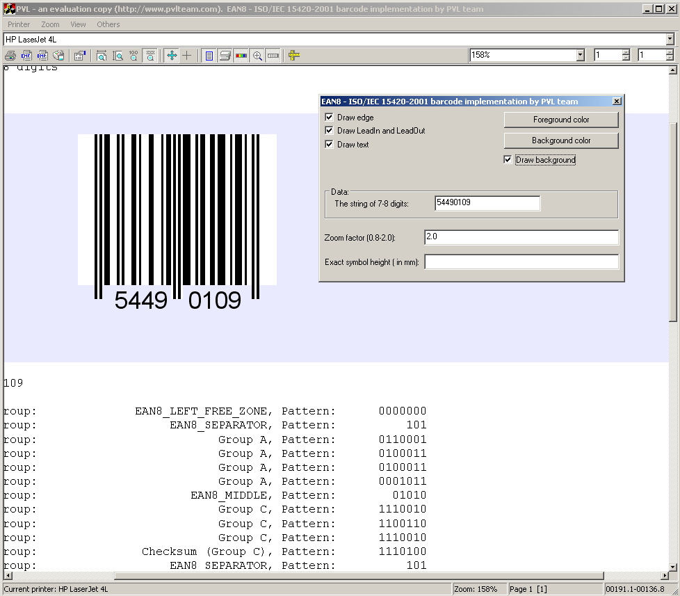 EAN8 barcode source code 1.0.0.0 software screenshot