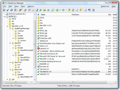EF CheckSum Manager 8.30 software screenshot