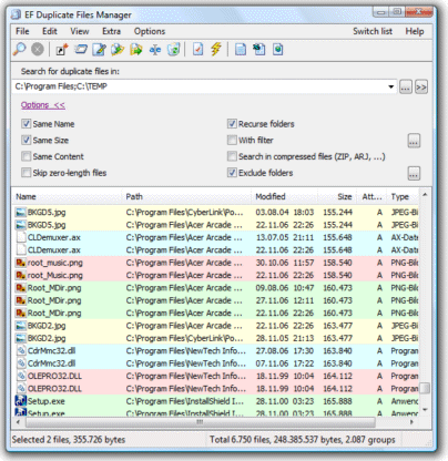 EF Duplicate Files Manager 7.80 software screenshot